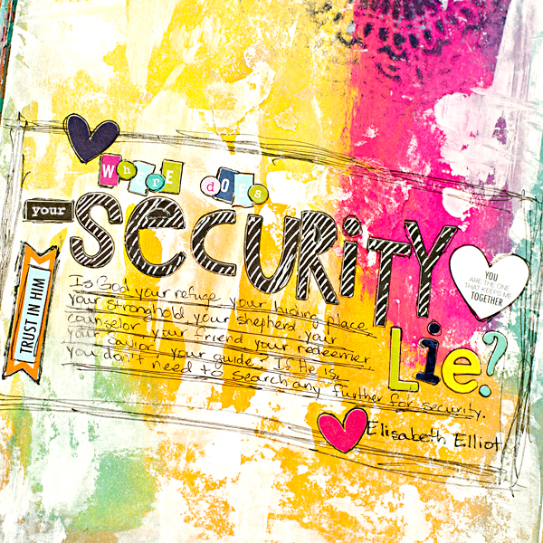 Heather Greenwood | mixed media art journal | Elisabeth Elliot quote | Illustrated Faith and Bella Blvd | Dylusions paint and journal