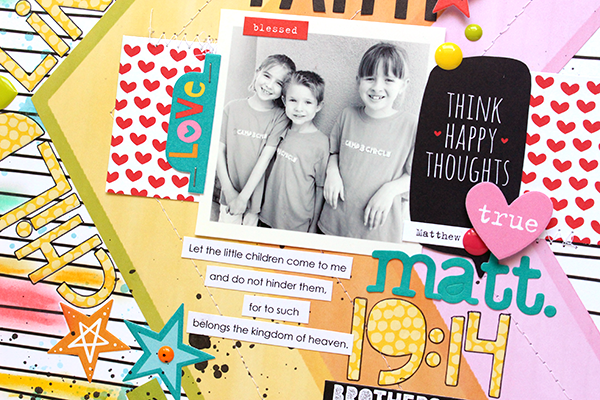 Ashley Horton | Documenting your faith in action with a faith based scrapbook layout | Child Like Faith | Illustrated Faith and Bella Blvd Whatever Is Lovely and Genesis Collections