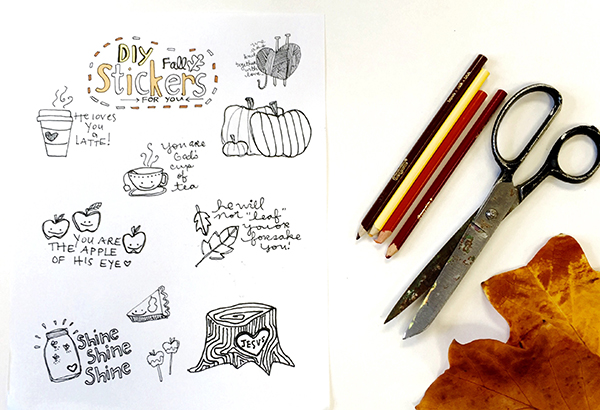 Freebie Fall Printable by Janel Maclean for Illustrated Faith | fall stickers | DIY coloring printable | freebie