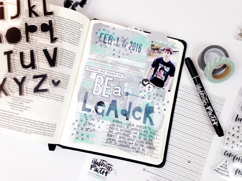 Andrea shares her mixed media art journaling Bible with us and the importance of prayinng over our kids and their future | process video | I Timothy 4:12