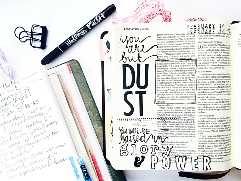 1 Cor 15 | you will be raised | Glory and Power by Tawni Sattler | mixed media bible journaling | hand lettering