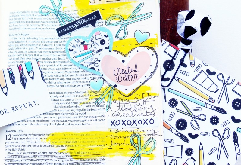 Janel MacLean is sharing her mixed media art journaling Bible page and what she is learning from the Illustrated Faith Created to Create devotional about creativity being a spiritual gift