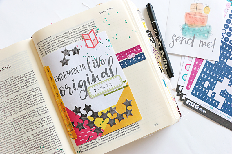 Natalie Elphinestone is creating with the freebie Illustrated Faith printables and sharing a video of how she uses them in her Journaling Bible.
