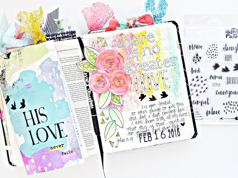 There Is No Greater Love | a step by step mixed media art journal page tutorial journaling from the Illustrated Faith His Love devotional | Illustrated Faith His Love Never Fails devotional | Illustrated Faith by Bella Blvd 