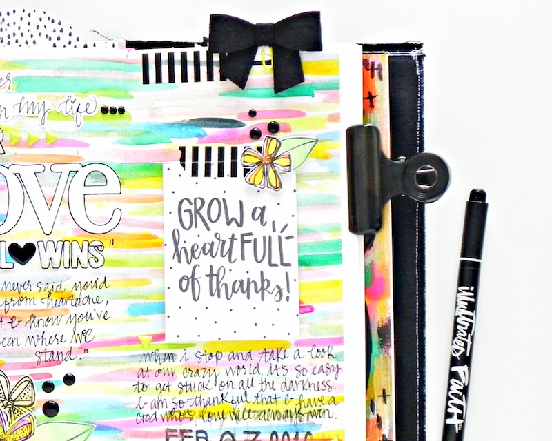 mixed media art journaling in an Illustrated Faith song journal about friendship and talking to God and his love - by Stephanie Buice