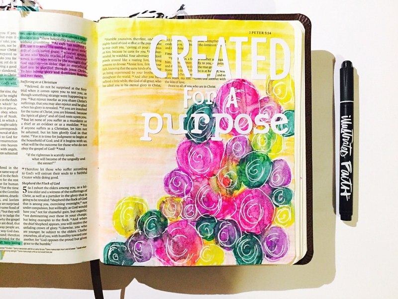 1 Peter 4:10-11 - created for a purpose | Illustrated Faith mixed media art journaling with neocolors II by Tawni Sattler