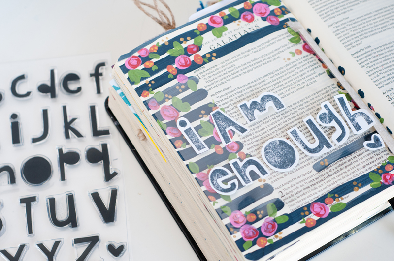 Jess Robyn is sharing with us her epiphany about being enough and living life for God and not others and sharing this gorgeous mixed media journaling bible page she created