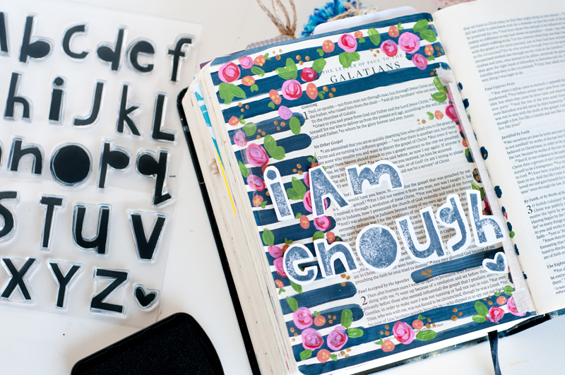 Jess Robyn is sharing with us her epiphany about being enough and living life for God and not others and sharing this gorgeous mixed media journaling bible page she created