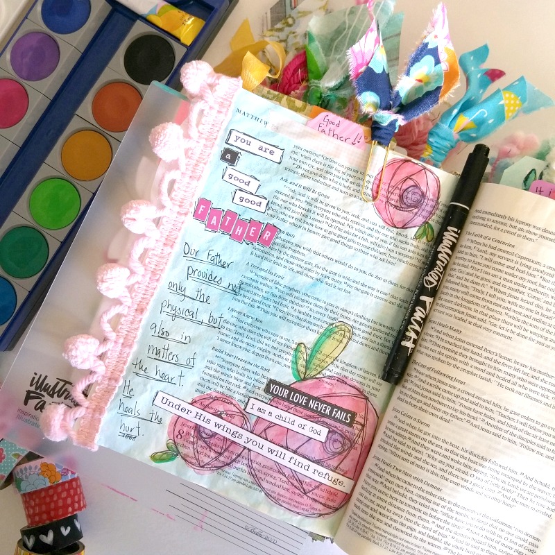 Amanda Cabrera is sharing how God is a good good father even in the hard times, not just in the good times and sharing her beautiful watercolor illustrated faith in her journaling Bible