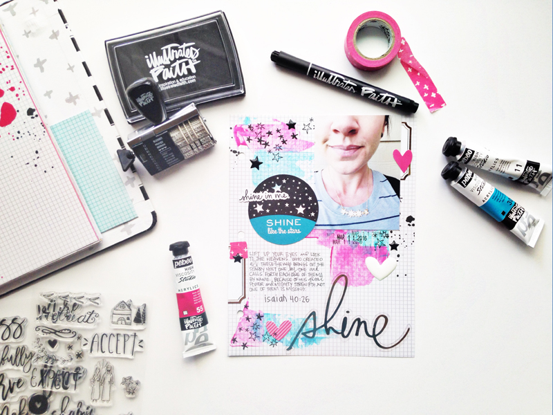 process video for this mixed media art journal page by Andrea based on ISAIAH 40:26 in the Illustrated Faith Praise Book