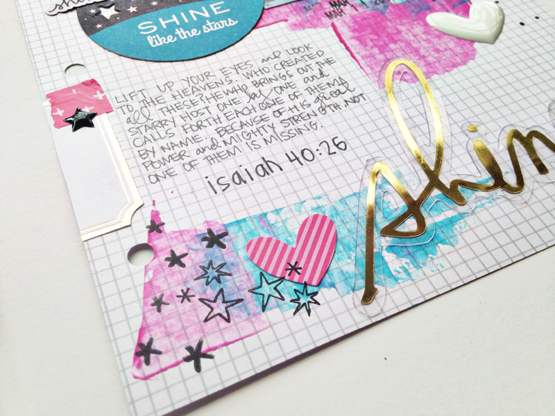 process video for this mixed media art journal page by Andrea based on ISAIAH 40:26 in the Illustrated Faith Praise Book