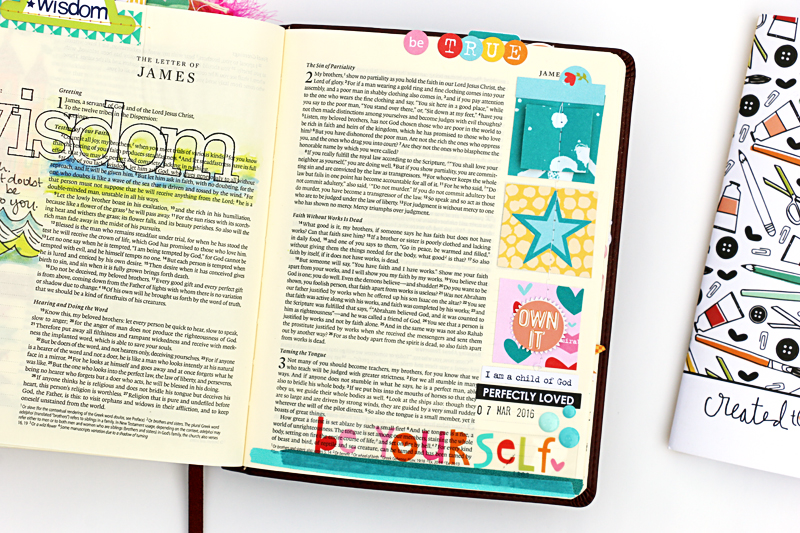 Bible journaling process video from Natalie about being yourself and how she likes the scrapbooking style in her Bible | Illustrated Faith Created to Create devotional