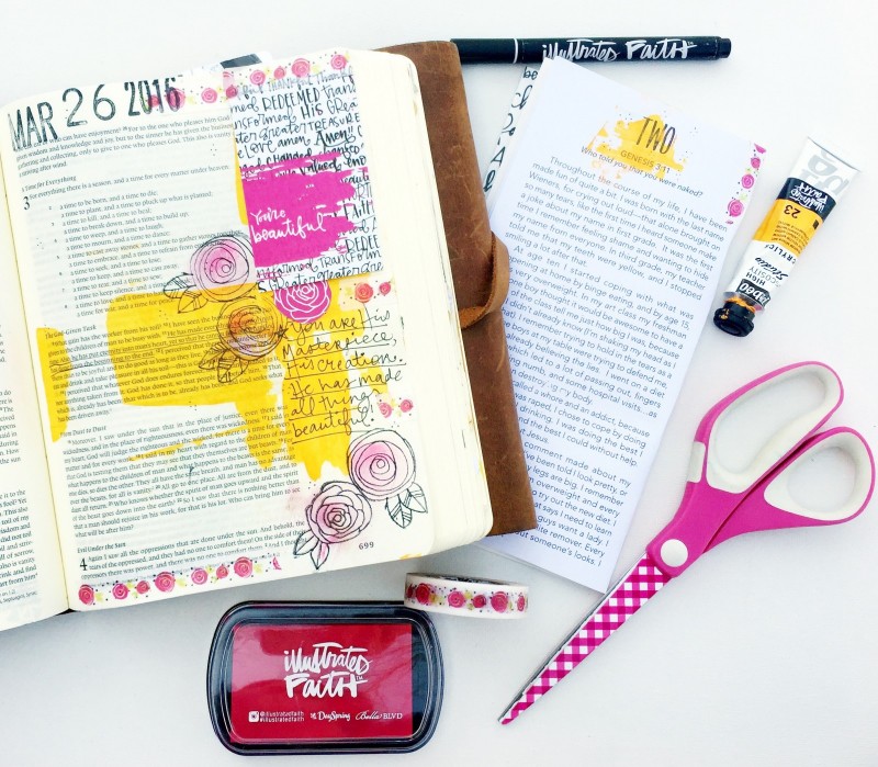 Janel MacLean is sharing with us her mixed media art journaling Bible pages as she's going through the Illustrated Faith Beautiful devotional