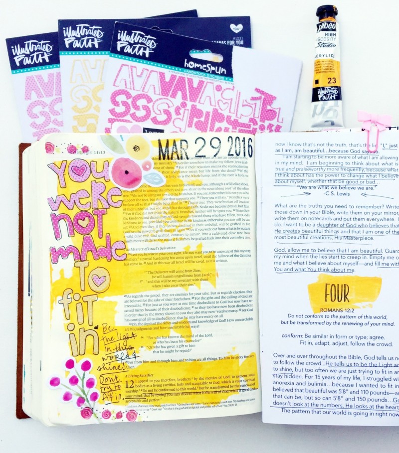 Janel MacLean is sharing with us her mixed media art journaling Bible pages as she's going through the Illustrated Faith Beautiful devotional