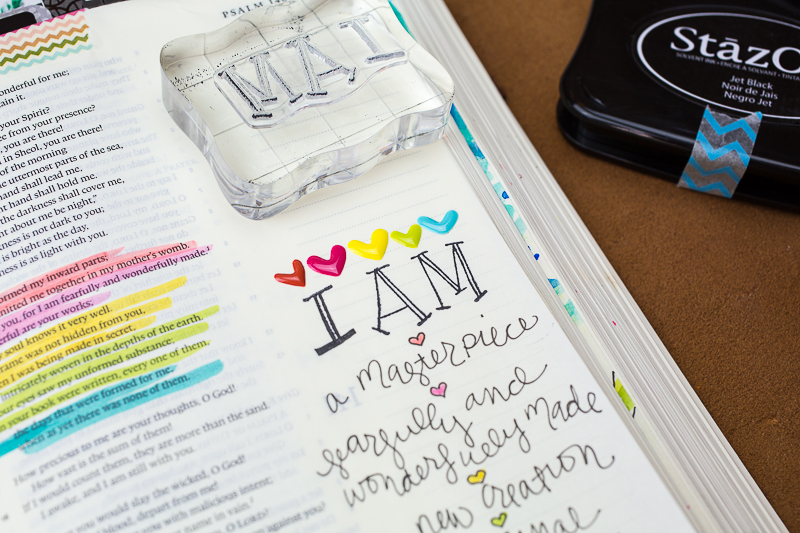Amy Bruce is sharing with us how we are all masterpieces, fearfully and wonderfully made for a purpose in her journaling Bible | a lesson from the Illustrated Faith Beautiful devotional