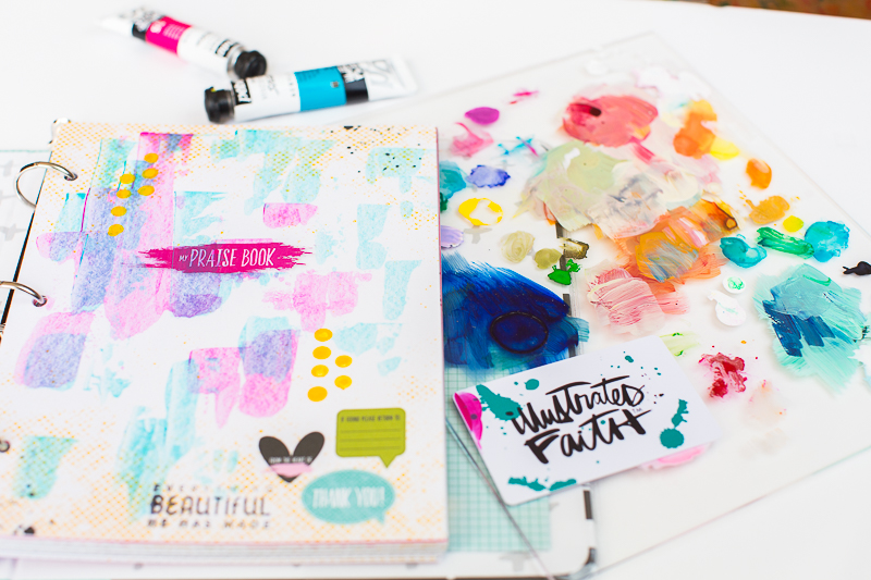 step by step process for this mixed media art journal page in the new Illustrated Faith Praise Book