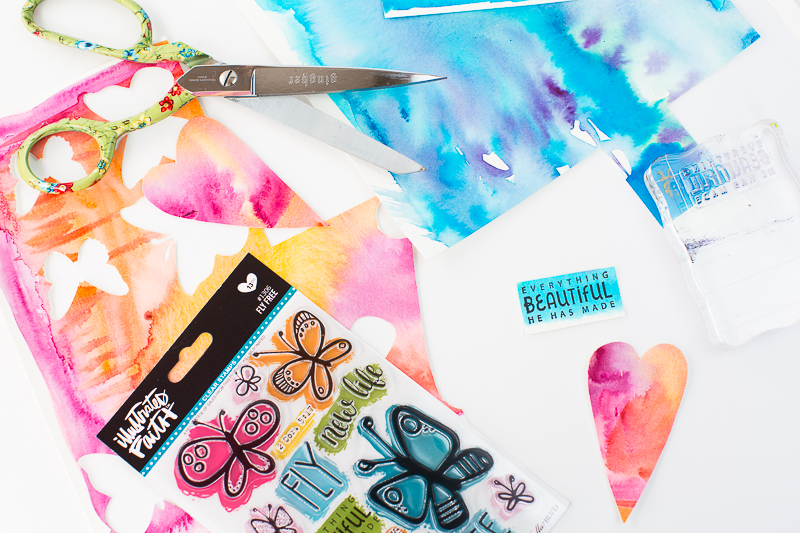 step by step process for this mixed media art journal page in the new Illustrated Faith Praise Book