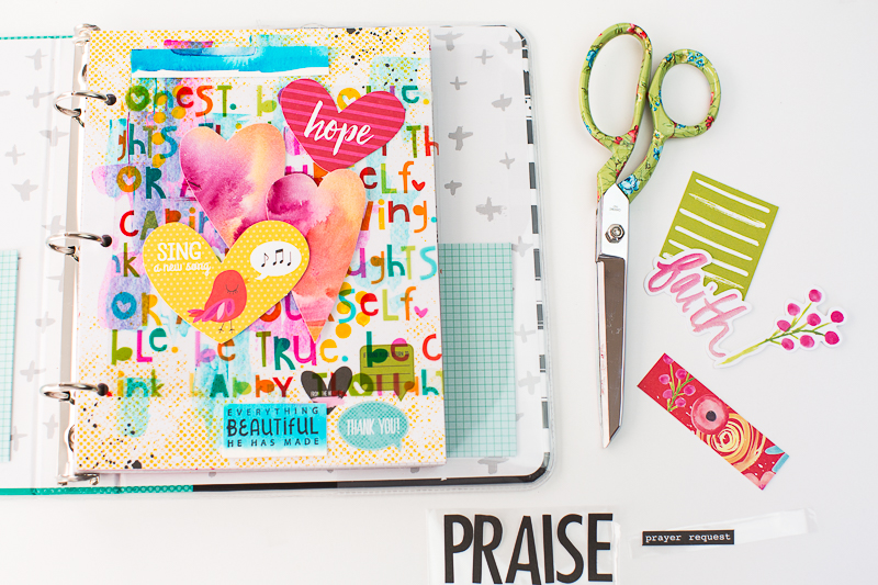 step by step process for this mixed media art journal page in the new Illustrated Faith Praise Book