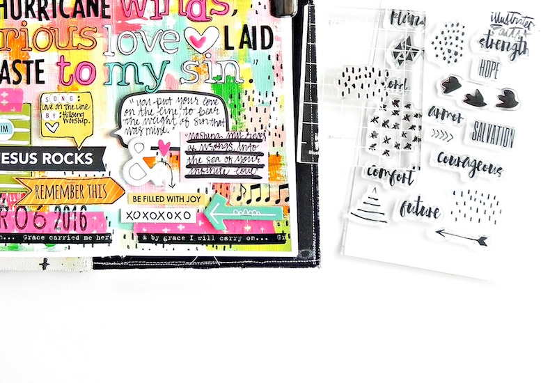 Stephanie Buice is sharing her mixed media art journal inspired by the song Love On The Line and walks us through her process for it