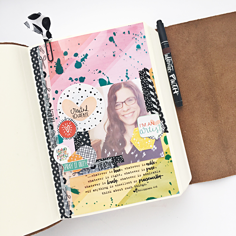 Heather Greenwood is breaking in her new ESV Interleaved Journaling Bible and sharing how she feels about adding a selfie to the name page in her Bible | Illustrated Faith by Bella Blvd Whatever Is Lovely Collection | Illustrated Faith Created to Create Devotional Kit