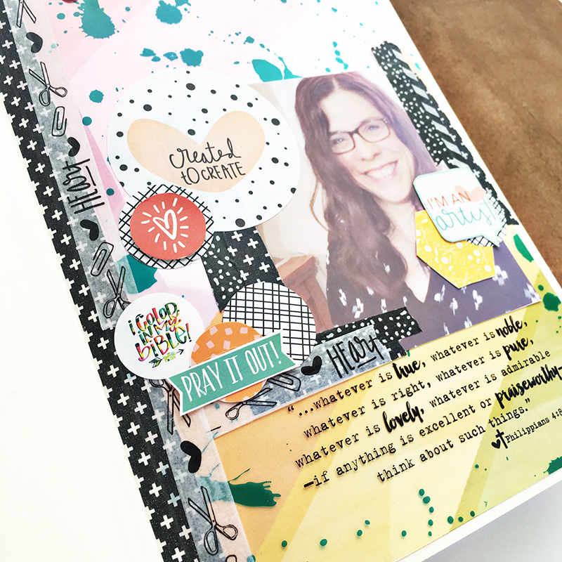 Heather Greenwood is breaking in her new ESV Interleaved Journaling Bible and sharing how she feels about adding a selfie to the name page in her Bible | Illustrated Faith by Bella Blvd Whatever Is Lovely Collection | Illustrated Faith Created to Create Devotional Kit