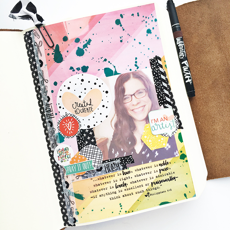 Heather Greenwood is breaking in her new ESV Interleaved Journaling Bible and sharing how she feels about adding a selfie to the name page in her Bible | Illustrated Faith by Bella Blvd Whatever Is Lovely Collection | Illustrated Faith Created to Create Devotional Kit