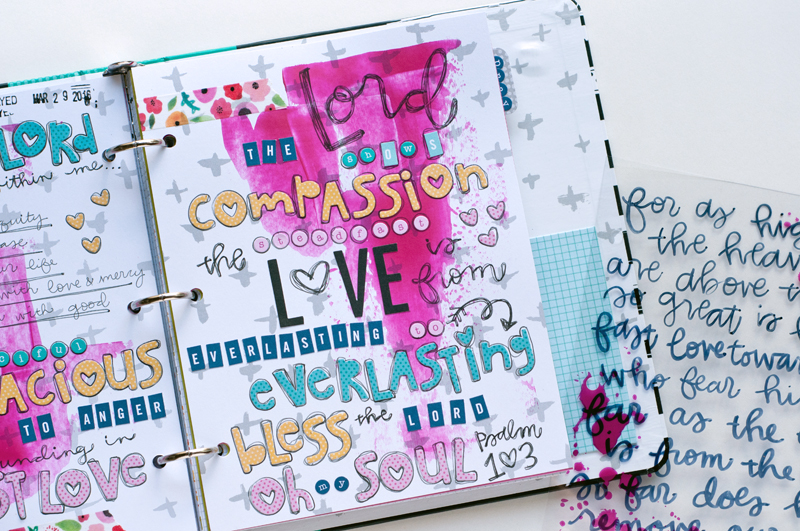 Jess Robyn is sharing her mixed media art journaling letters and scriptures from her Illustrated Faith Praise Book