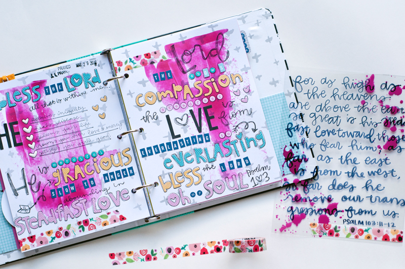 Jess Robyn is sharing her mixed media art journaling letters and scriptures from her Illustrated Faith Praise Book