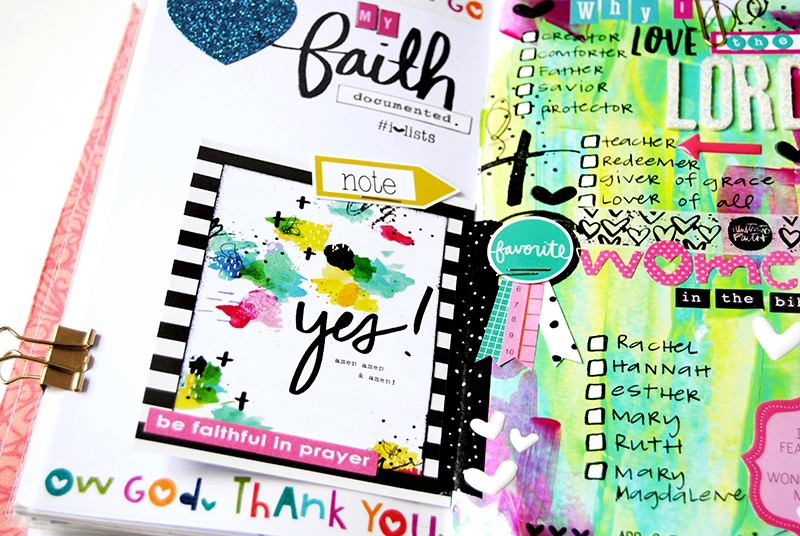 mixed media art journal Illustrated Faith List by Faith page by Elaine Davis - taking cues from the Illustrated Faith print pray shop printables