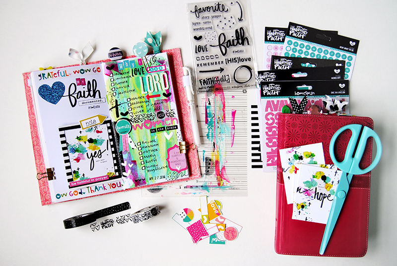 mixed media art journal Illustrated Faith List by Faith page by Elaine Davis - taking cues from the Illustrated Faith print pray shop printables