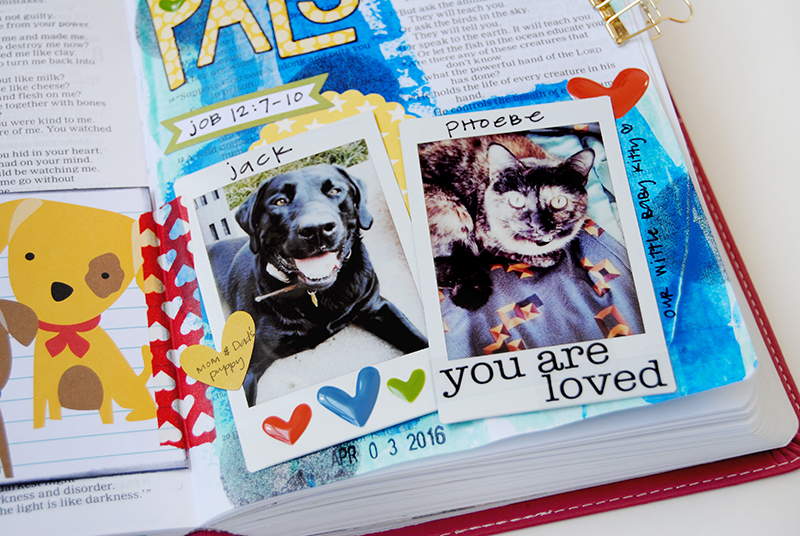 mixed media journaling Bible page by Elaine about including our pets