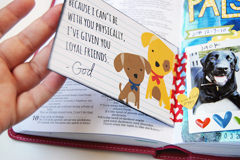 mixed media journaling Bible page by Elaine about including our pets