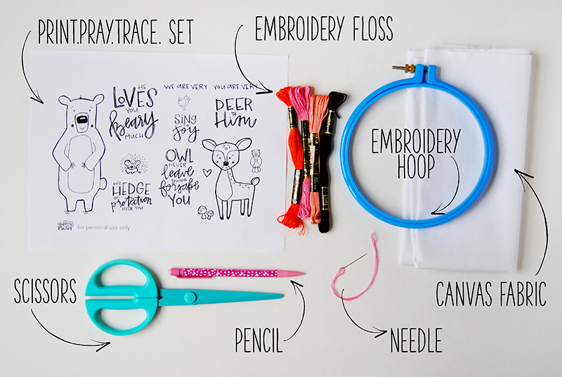 step by step tutorial using Illustrated Faith Print Pray Trace traceables  for  creating embroidered embellishments for your Journaling Bible by Elaine Davis