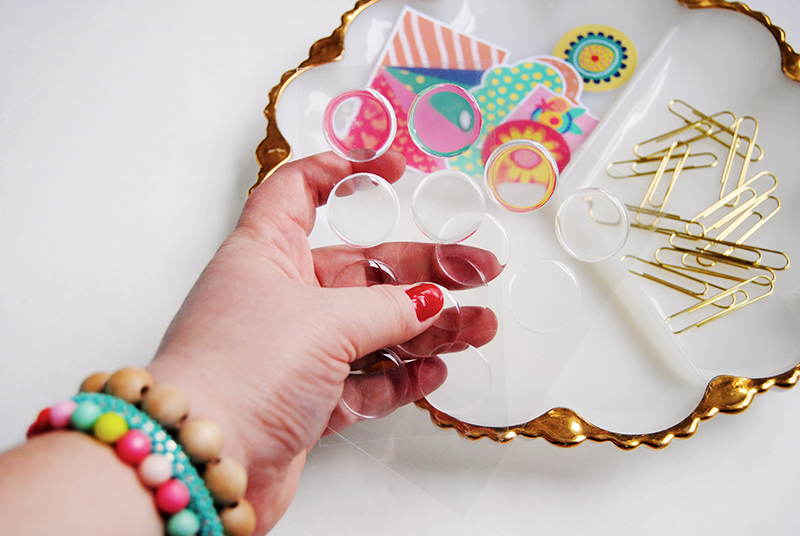 hybrid tutorial by Elaine Davis creating epoxy clips from Illustrated Faith printables