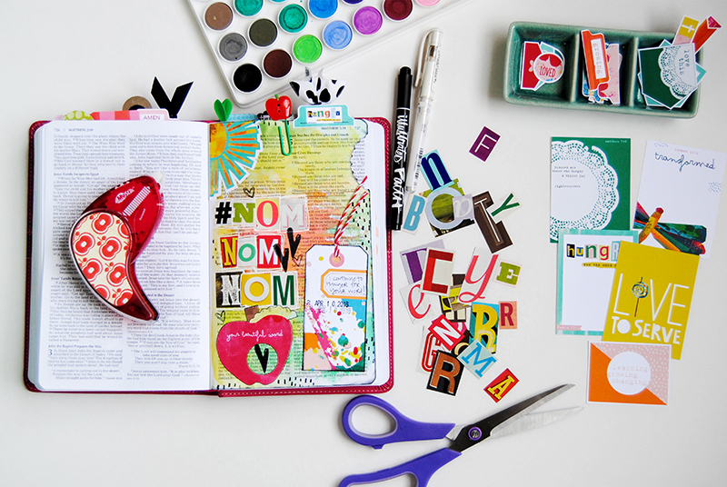 Elaine is inspired by the Illustrated Faith Print & Pray "Hungry" printables and taking a bite out of the Word | hybrid Bible journaling