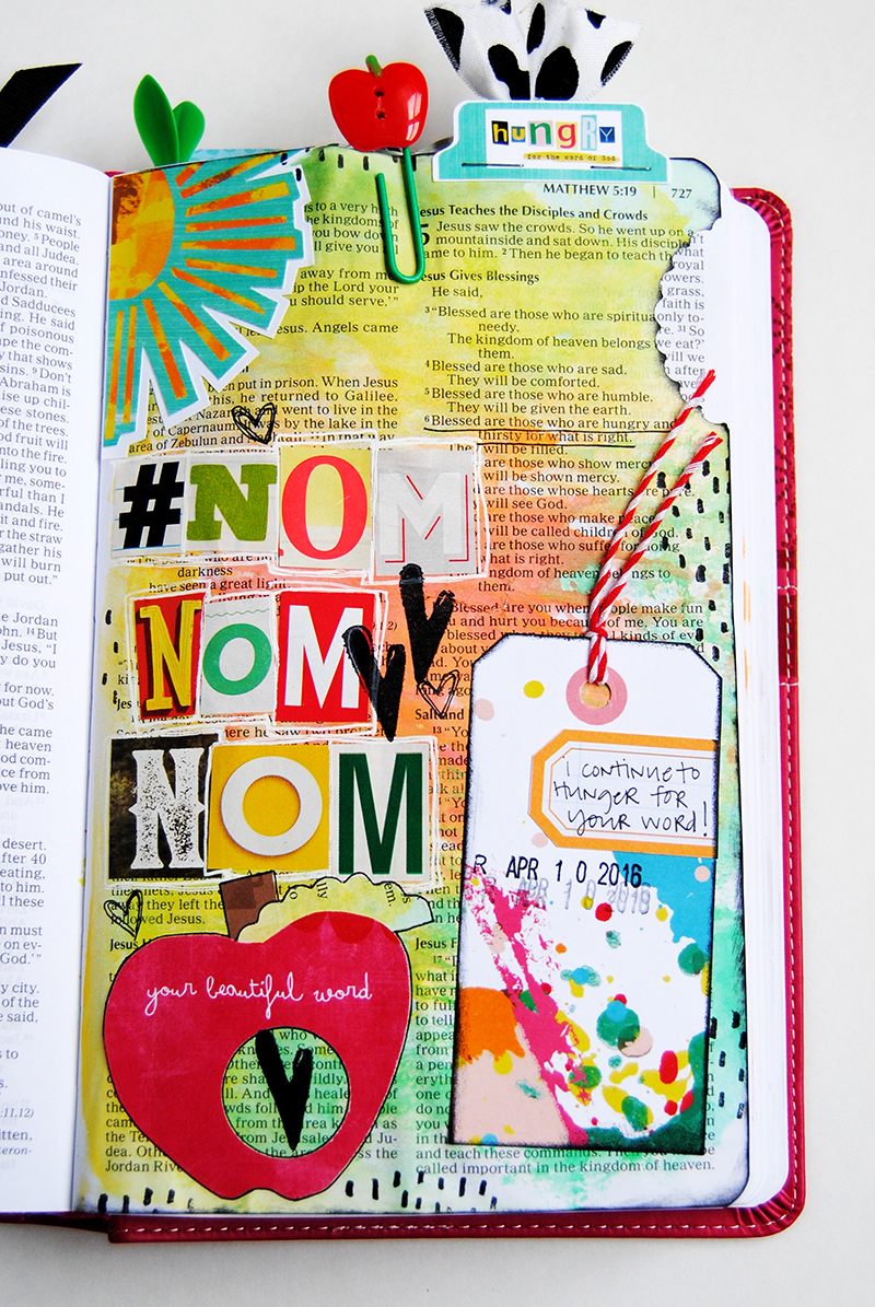 Elaine is inspired by the Illustrated Faith Print & Pray "Hungry" printables and taking a bite out of the Word | hybrid Bible journaling