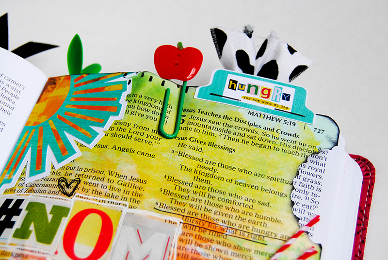 Elaine is inspired by the Illustrated Faith Print & Pray "Hungry" printables and taking a bite out of the Word | hybrid Bible journaling