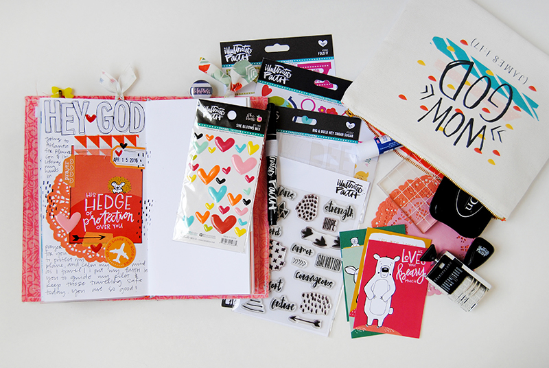 Elaine's traveling kit for illustrating her faith on the plane | traveler's notebook