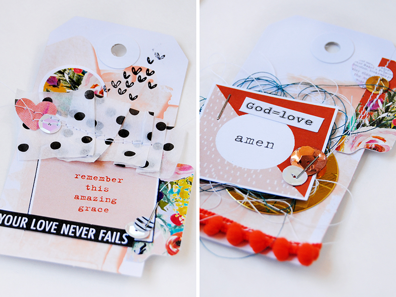 Elaine Davis is making hybrid paper crafting gift tags using Print Pray Journal Wild Love Printables and Illustrated Faith by Bella Blvd paper pieces