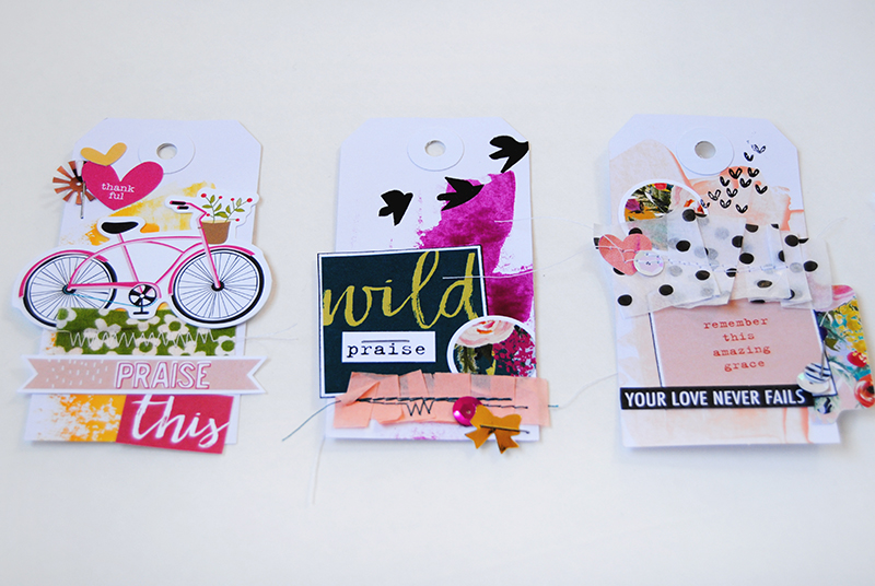 Elaine Davis is making hybrid paper crafting gift tags using Print Pray Journal Wild Love Printables and Illustrated Faith by Bella Blvd paper pieces