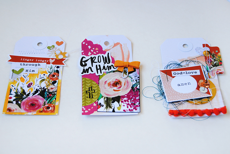 Elaine Davis is making hybrid paper crafting gift tags using Print Pray Journal Wild Love Printables and Illustrated Faith by Bella Blvd paper pieces