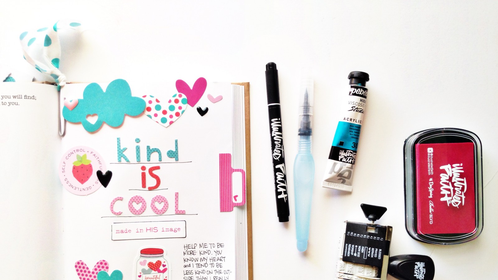 process video and message about being kind even when it doesn't come naturally to you by Andrea Gray in the Illustrated Faith Bookbound Journal