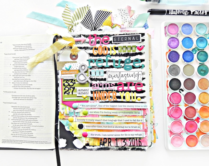 mixed media paper crafting art journal insert based on Deuteronomy 33:27 by Stephanie Buice