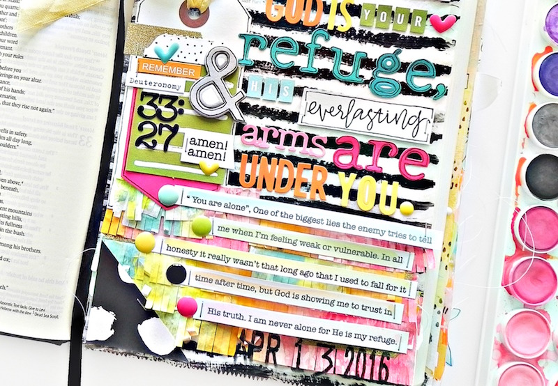 mixed media paper crafting art journal insert based on Deuteronomy 33:27 by Stephanie Buice