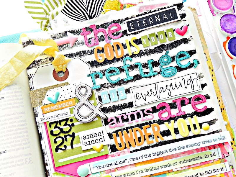 mixed media paper crafting art journal insert based on Deuteronomy 33:27 by Stephanie Buice