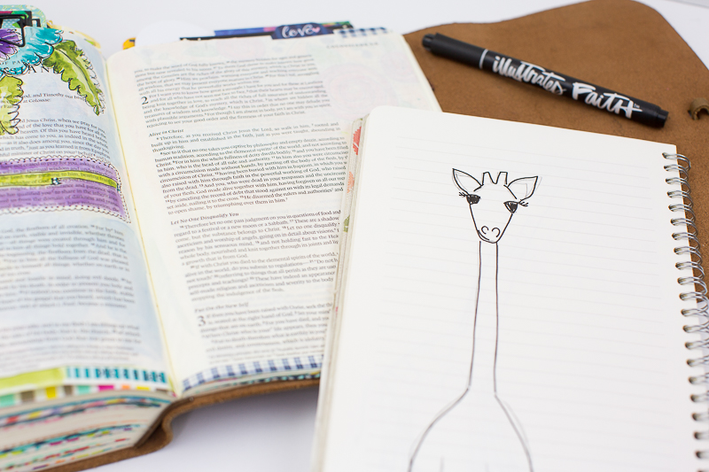 Amy Bruce shows how to add this adorable giraffe illustration to her Journaling Bible and shares the need to focus on things above
