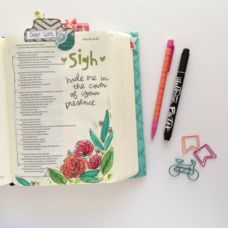 mixed media art journaling Bible by Bekah Blankenship | Psalm 31