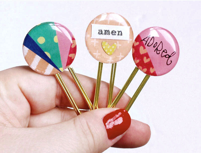 hybrid tutorial by Elaine Davis creating epoxy clips from Illustrated Faith printables