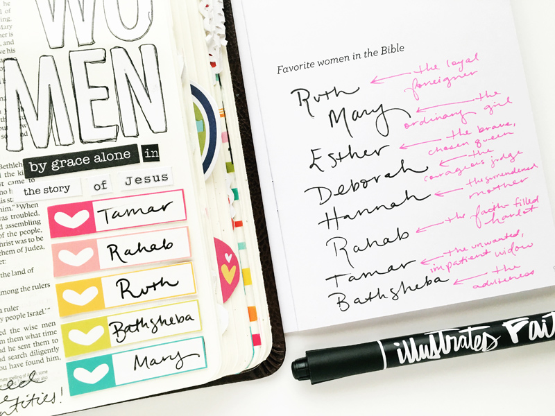 Bailey Jean Robert is listing her favorite women of the Bible and talking about their redeeming story | Illustrated Faith Lists by Faith Kit and ESV Journaling Bible