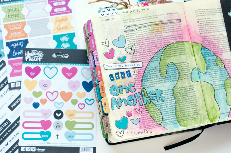 mixed media art journaling Bible page and message of how God calls us to love beyond our religion, beyond the borders of our country, beyond our comfort zone | Jess Robyn